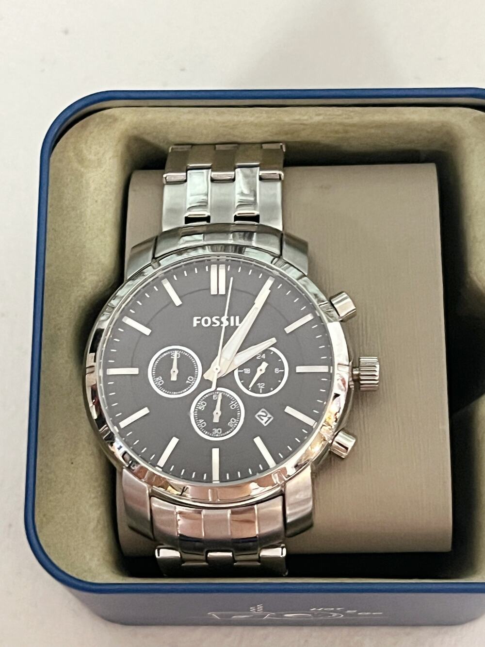 Fossil Men's BQ1278IE Silver Stainless Steel Chronograph Watch, Black Dial